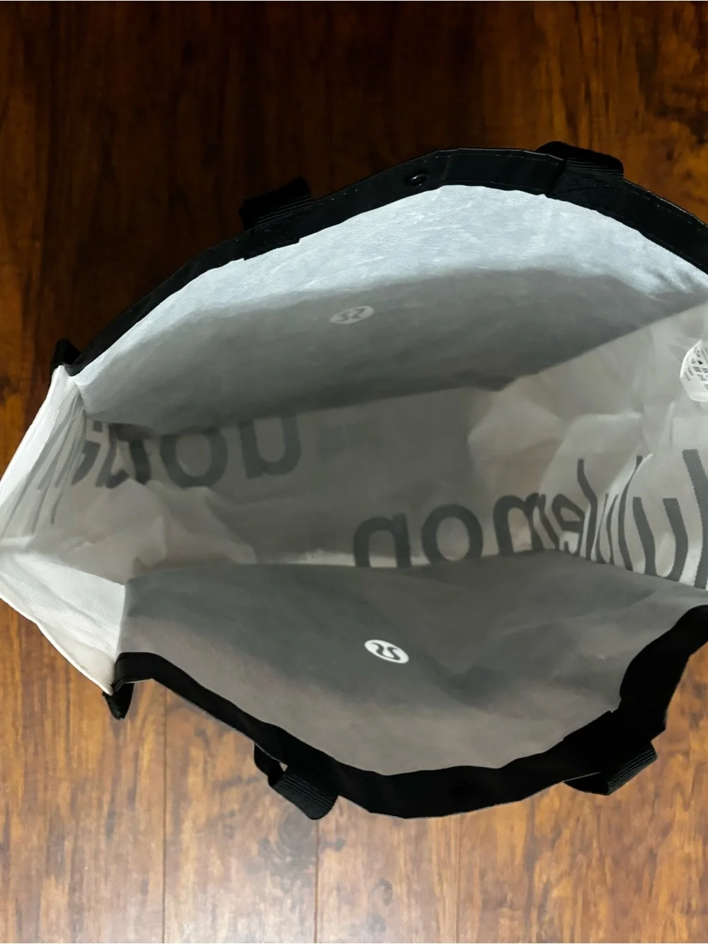Lululemon Large Black and White Duffel Tote Bag Reusable Tall Shoulder Purse